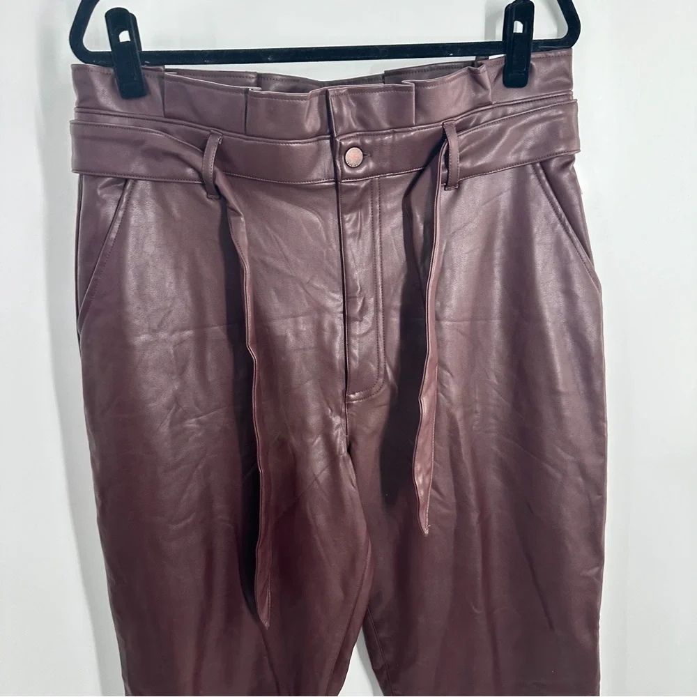 Abercrombie and Fitch Maroon Dark Red Faux Leather Paper Bag Waist Pants - Picture 3 of 9